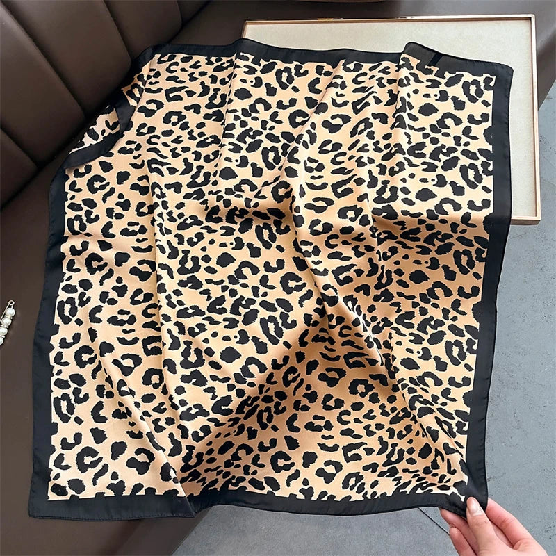 2025 Silk Shawl Print Headscarf Cat Hair Wrap Neckerchief Female Satin Square Scarf For Women Headband Foulard Hijab Bandana