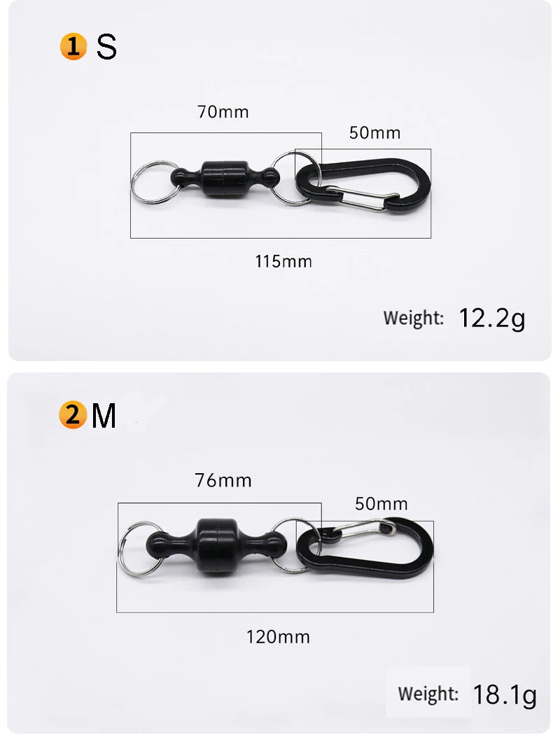 Portable Steel Fishing MRC Strong Magnetic Quick Release Clips Net Holder with Fishing Coil Lanyard Aluminum Carabiner 105x20mm