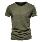 AIOPESON100% Cotton Men T-shirt V-neck Fashion Design Slim Fit Soild T-shirts Male Tops Tees Short Sleeve T Shirt O-neck For Men