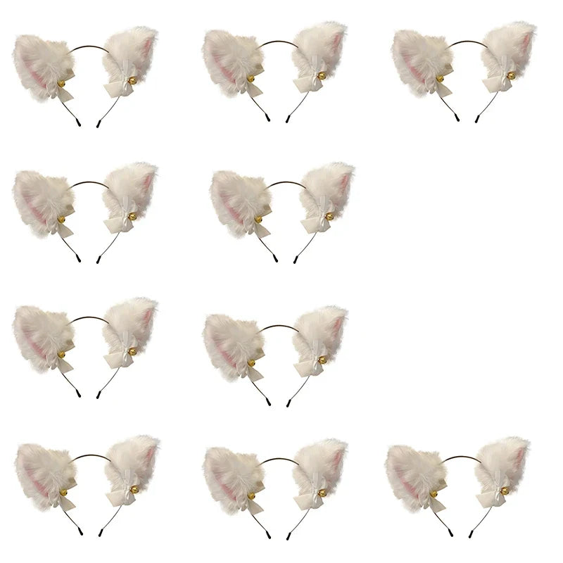 Plush Lace Cat Ears Bell Headband for Women Korean Style Elegant Fashion Girl Hair band Party Cosplay