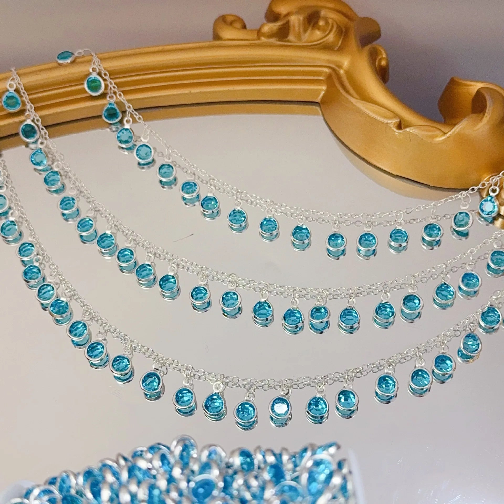 0.5Meter 1Meter Lake Blue Glass Pendant Tassel Copper Chain For DIY Necklace Exotic Clothing Hair Accessories Material