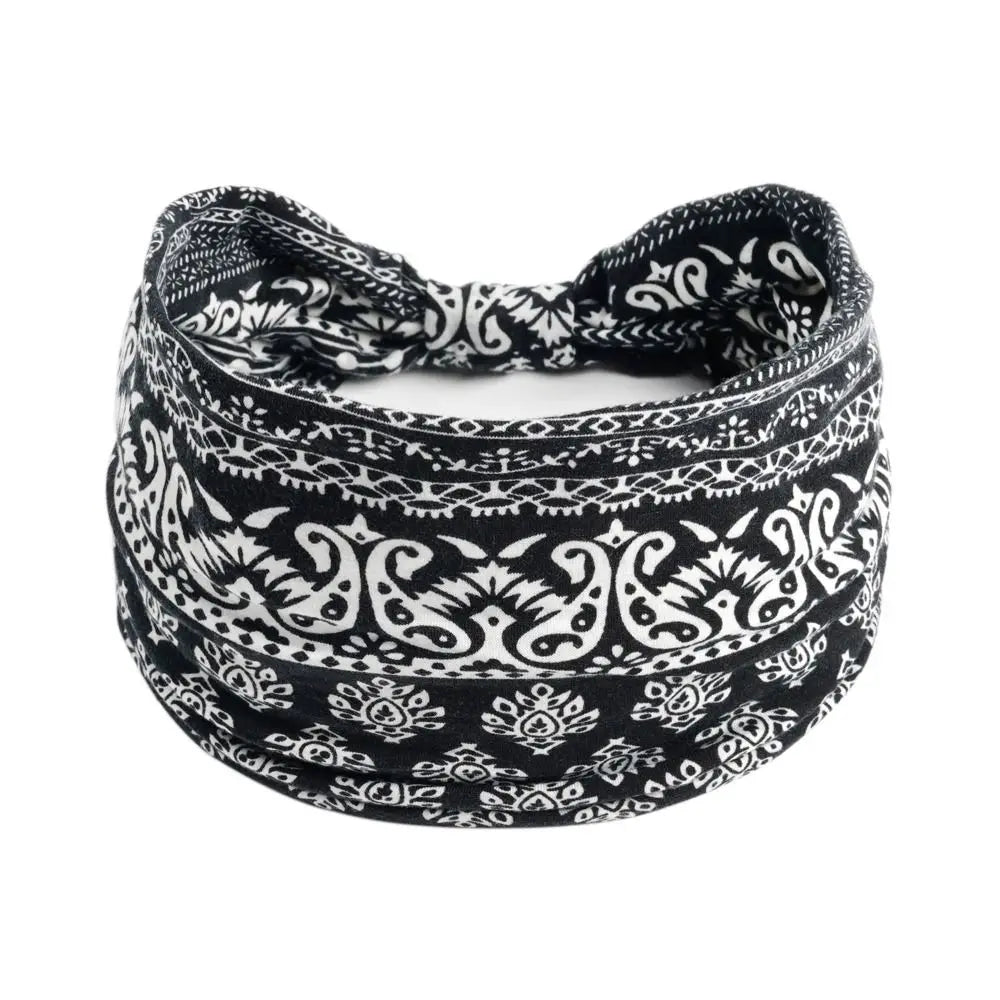 Bohemia Print Wide Headbands New Vintage Elastic Knot Turban Headwrap for Women Girls Soft Print Yoga Bandana Hair Accessories