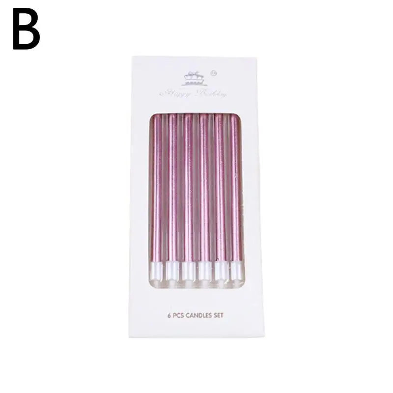 6pcs Metal Gold Silver Birthday Candles DIY Colorful Cake Decoration Baby Shower Gender Reveal Cupcake Decorating Candle Toppers