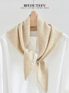 100% Australian Wool Knitted Triangle Scarf Shawl Women's Autumn  Winter Warm Neck Protection Scarf Decorative  Small Scarf