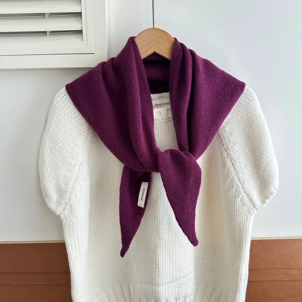 100% Wool Winter Scarf For Women Warm Triangle Knit Scarves Hijab Solid Lady Shawl Wrap Female Pashmina Bandana Head Scarfs New