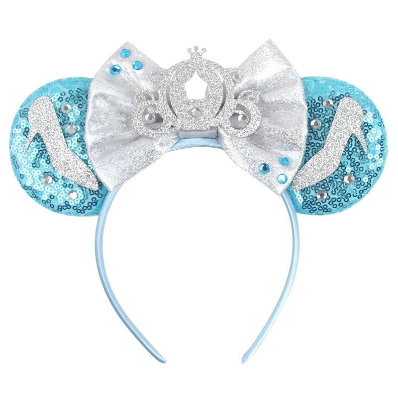 Cinderella Cartoon Mouse Ear Headband Sequin Bows Girl Adult Kid Halloween DIY Party Cosplay Hair Accessories Princess Hairband