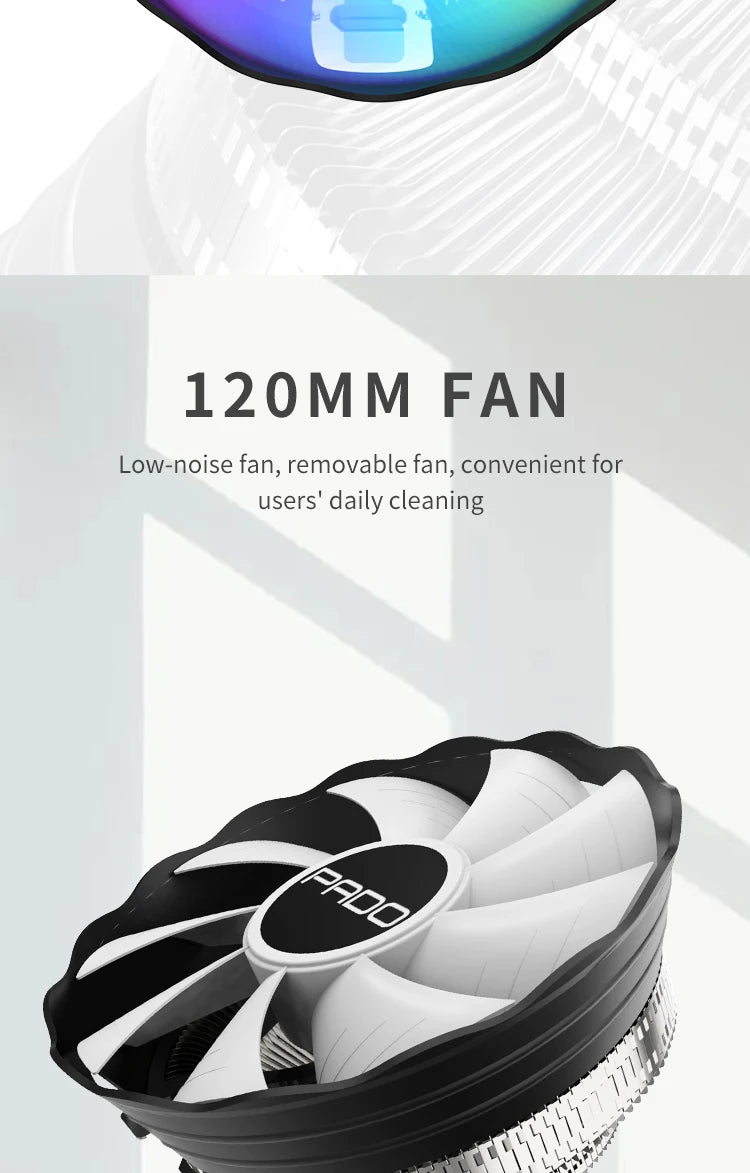 PADO S3 CPU Cooling Processor Air Cooler Fan RGB PWM Hielera Intel LGA 1155 1700 1200 1151 AMD AM3 AM4 PC Gamer Led Fan 120mm