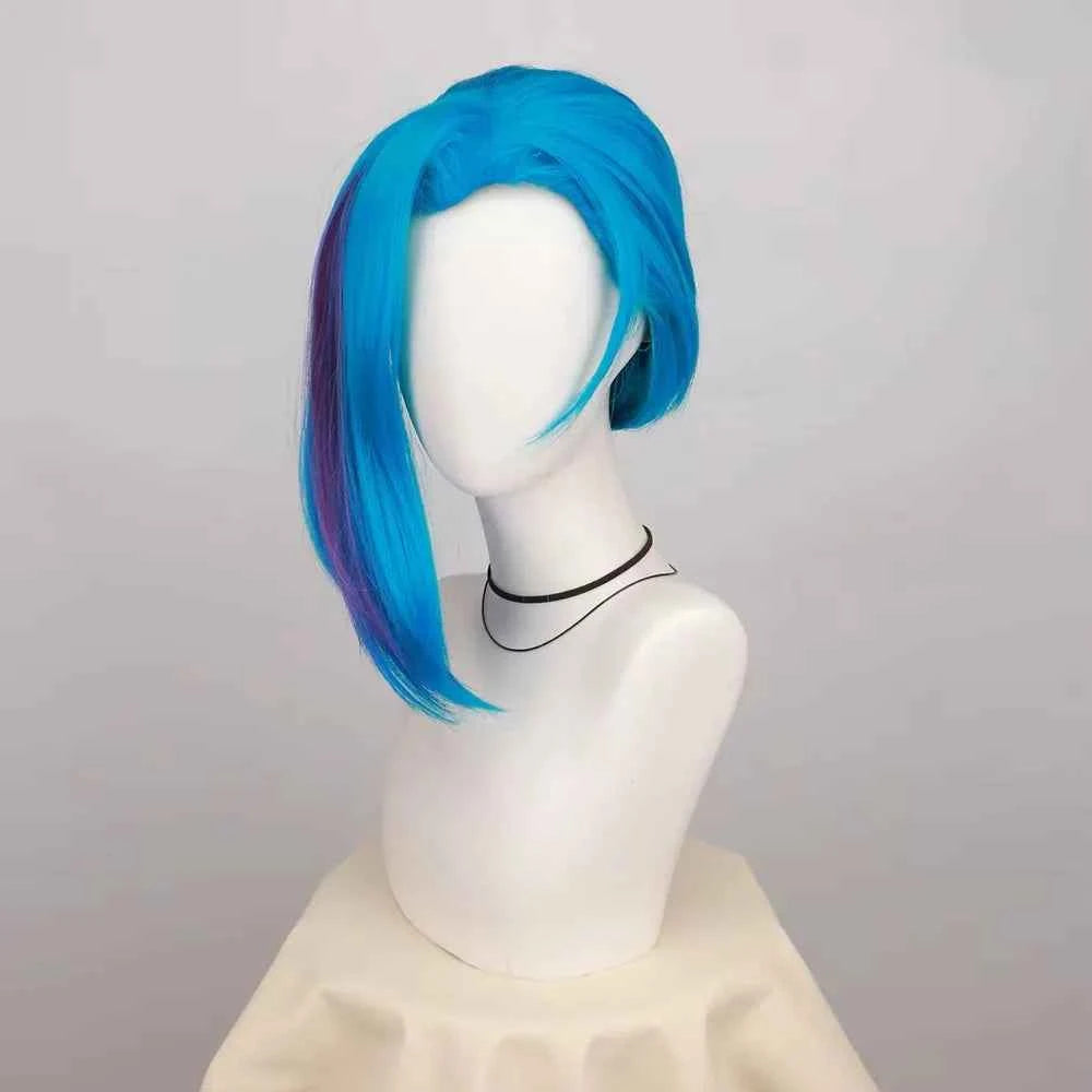 LOL Jinx Cosplay Wig Long Braided Blue The Loose Cannon Wig with Blue Braid Heat Resistant Synthetic Hair Anime Wigs