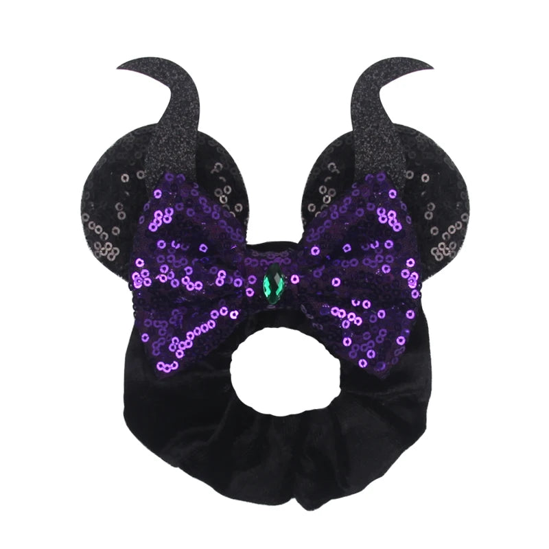 Cute Mouse Ears Velvet Scrunchies Hairband Women Elastic Ponytail Holder Girls Sequin Bow 2023 Kids Party DIY Hair Accessories