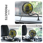SEAMETAL Car Electric Fan Strong Wind 3-Speed Cooling Fan for Rear Seat Passenger Portable 360 Degree Rotatable Car Air Fan