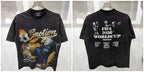 New MIXED-EMOTION Rhinestone cartoon printed pattern 100% cotton Men Women T-shirt Loose casual Shinning Diamond Tees Oversized Top