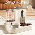 Automatic grain refilling machine with text 'Automatic Grain Refilling Convenient and Worry-Free' on a wooden surface.
