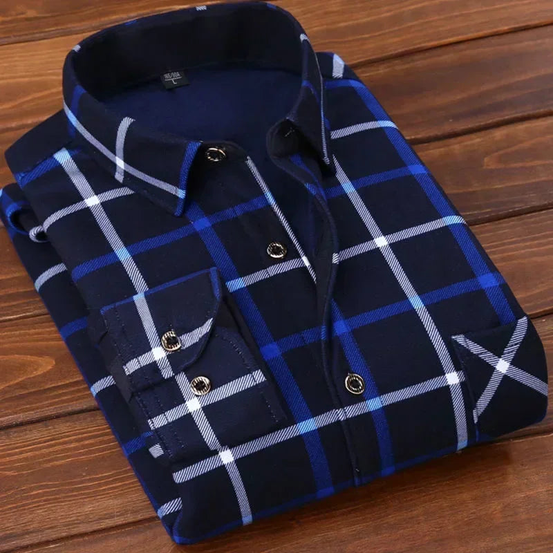 2025 Men's Autumn Winter Casual Long Sleeve Plaid Shirt Thick Warm Men's Casual High Quality Soft Large Size Warm Shirt Tops 4XL