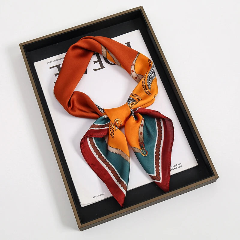 2024 Luxury Square Silk Scarf for Women Hijab Hair Bands Neckerchief Female Satin Shawl Ribbon Headband Fashion Wraps Bandana