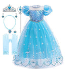 Children Snow Queen Costume Kids Elsa Cosplay Performance Sequins Disguise Girls Princess Party Elegant Fantasy Halloween Dress