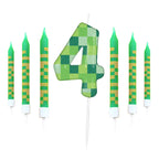 7pcs Green My World Candle Birthday Party Pixel Theme Birthday Party Video Game Party Decoration 0-9 Cake Top Digital Candles