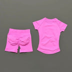 2 Pcs HISTELLO Sports Gym Sets Short Sleeve Seamless Yoga Clothing Fitness Set Women Workout Running Sports Short Leggings Suit
