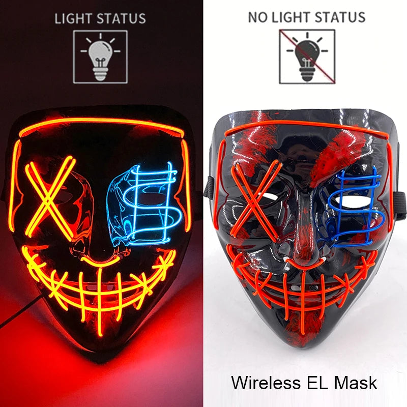 Wireless Neon LED Purge Mask – Glowing Halloween Cosplay Mask