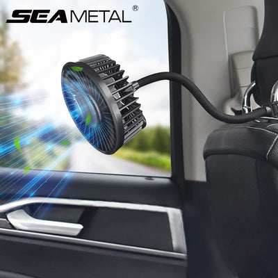 SEAMETAL Car Electric Fan Strong Wind 3-Speed Cooling Fan for Rear Seat Passenger Portable 360 Degree Rotatable Car Air Fan