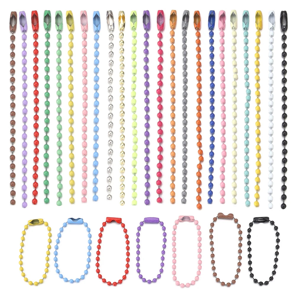 100pcs/Lot 10cm Iron Colorful Ball Bead Chain Fits KeyRing Key Chain Dolls Label Hand Tag Connector DIY Jewelry Making