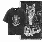 COOLMIND DB cat Printed Cotton Acid Washed Exclusive Graphic Unisex T Shirt Cool Streetwear Men Tshirts Big Size Tee for men