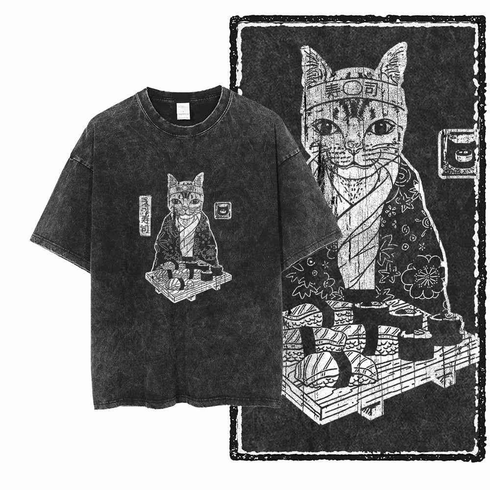 COOLMIND DB cat Printed Cotton Acid Washed Exclusive Graphic Unisex T Shirt Cool Streetwear Men Tshirts Big Size Tee for men