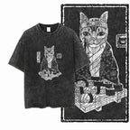 COOLMIND DB Cat Printed Cotton Acid Washed Exclusive Graphic Unisex T Shirt Cool Streetwear Men Tshirts Big Size Tee for Men