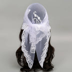 Lace Paisley Embroidery Bandana Square Scarf Elegant Breathable Silk Scarves Women Sunscreen Lightweight Shawl Headband