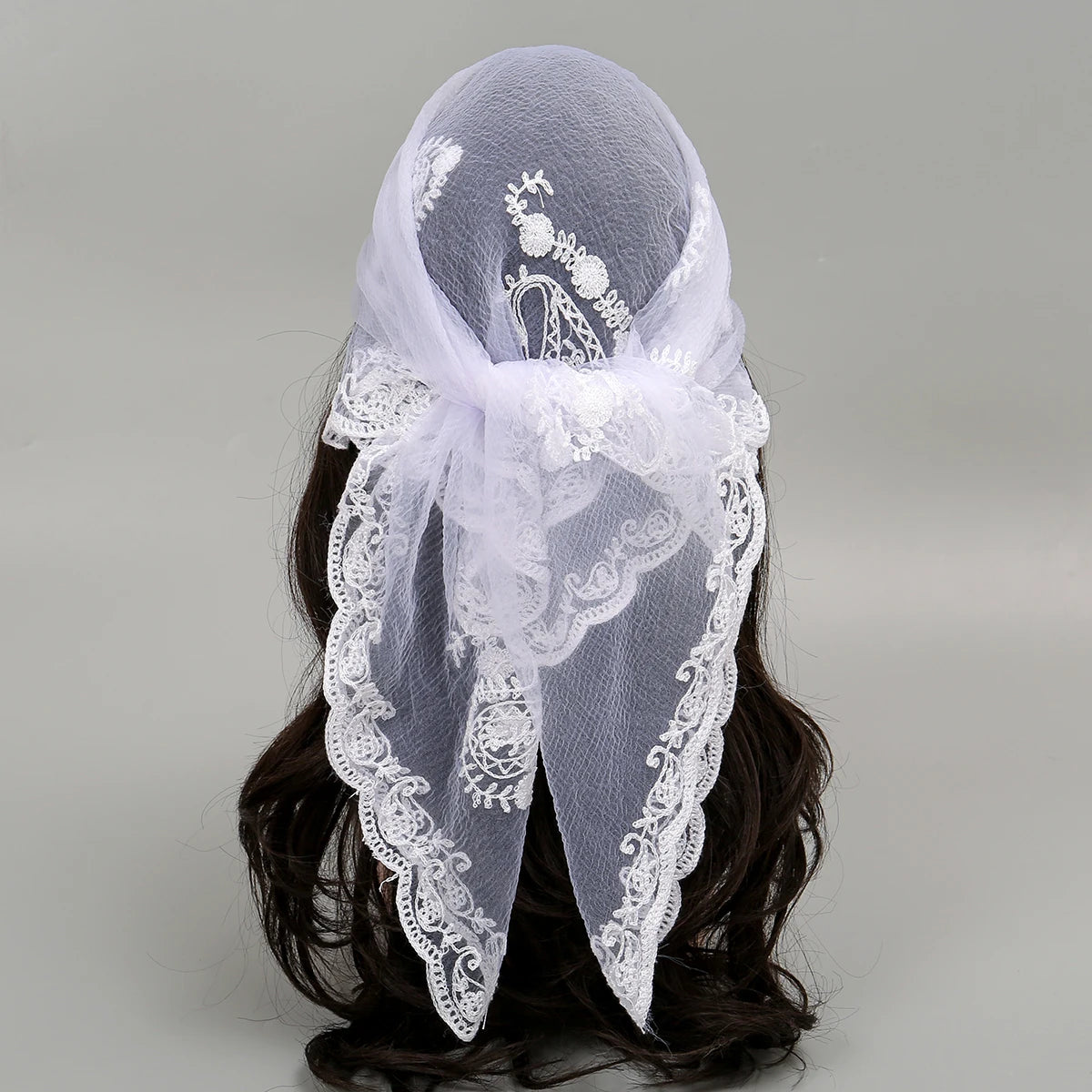 Lace Paisley Embroidery Bandana Square Scarf Elegant Breathable Silk Scarves Women Sunscreen Lightweight Shawl Headband
