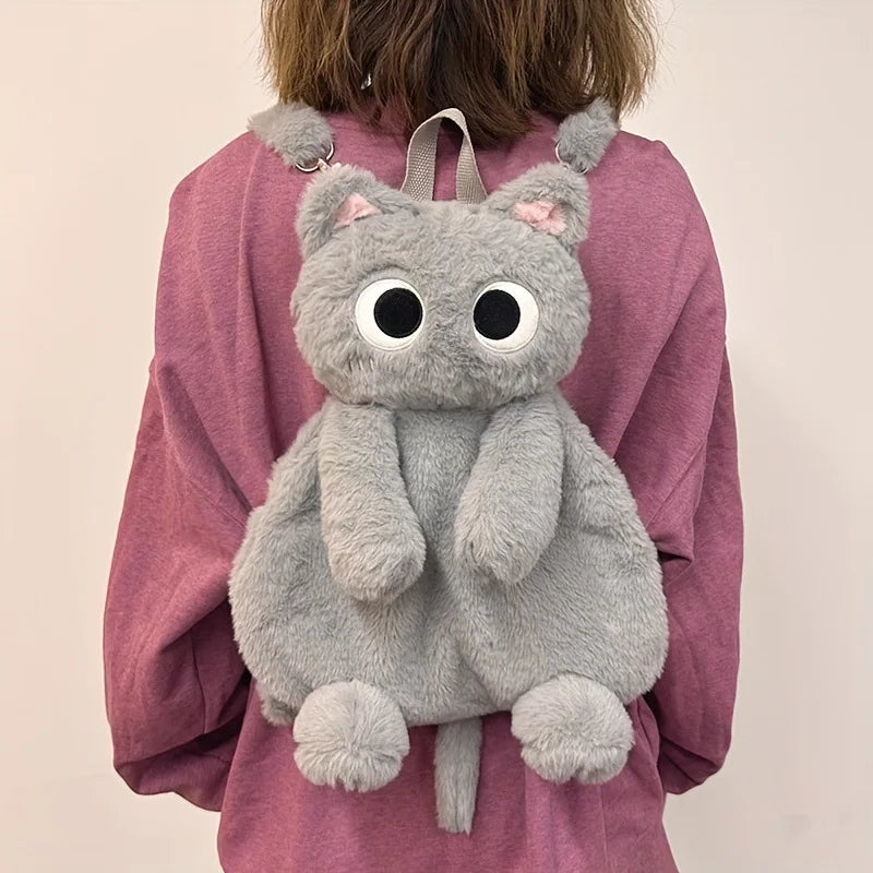 Black Cat Backpacks Big Eyes Kitten Doll Plush Kawaii Stuffed Animals Shoulder Bag Large-capacity Soft Toy Fashion Crossbody Bag