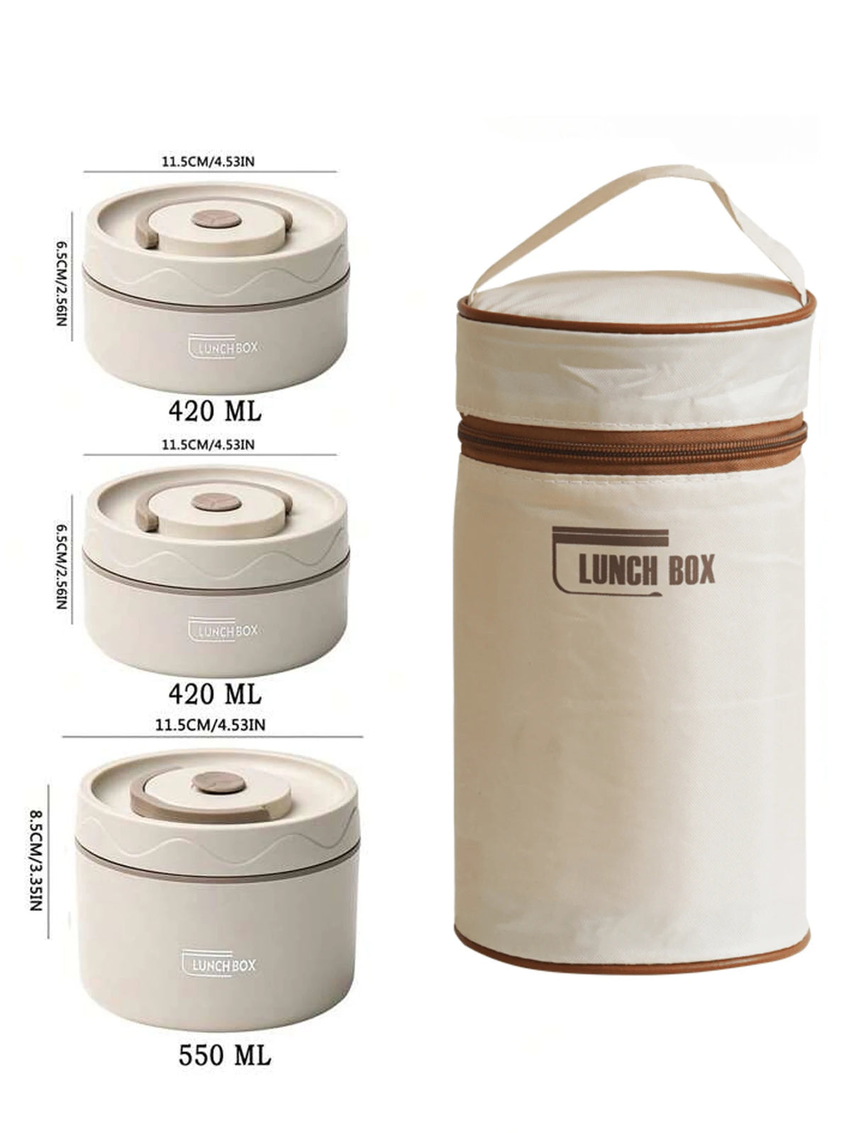 3pcs Microwave Portable Insulated Food Container Lunch Box Stainless Steel Bento Box Insulated Leak Proof Hot Lunch Bag Set