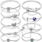 Original 925 Silver Bracelets Four Leaf Clover Butterfly Heart Bracelet Fit DIY Charms Beads Fashion Jewelry 17-20CM