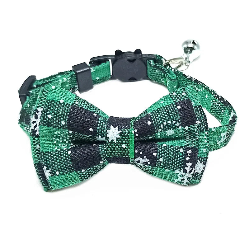 Pet Breakaway Cat Collar Bow Tie & Bell – Christmas Plaid