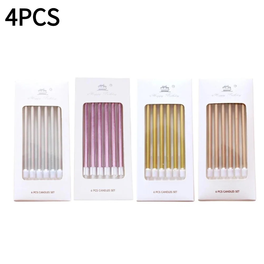 6pcs Metal Gold Silver Birthday Candles DIY Colorful Cake Decoration Baby Shower Gender Reveal Cupcake Decorating Candle Toppers