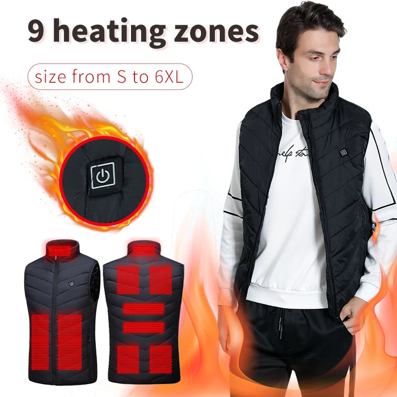 Men's Winter 9-Zone Smart Heated Vest—Warm Jacket Vest, USB-Powered, Outdoor Casual, Cold-Weather Protection