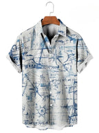 Vintage Button Up Shirt Man 3d Map Printed Short Sleeve Hawaiian Shirt Lapel Men's Clothing Casual Fashion Tops Oversized Tshirt
