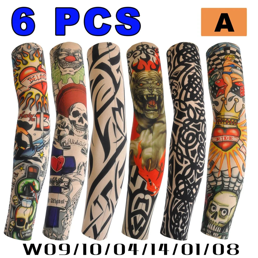 6 Pcs Tattoo Sleeves Sun Protection Men Women Summer Seamless Arm Cover Cool Outdoor Cycling Breathable Cycling Tattoo Sleeves