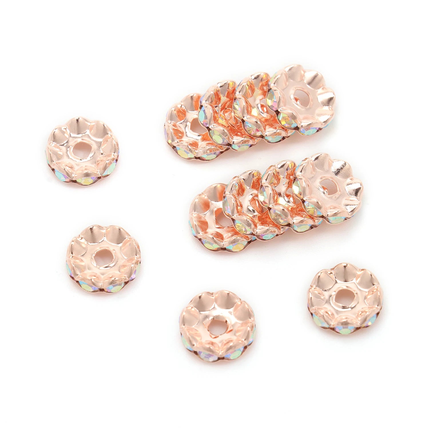 30pcs/lot 12mm Wave Side Rhinestone Spacer Beads Colorful Crystal Metal Rondelle for Jewelry Making Diy Crafts Accessories