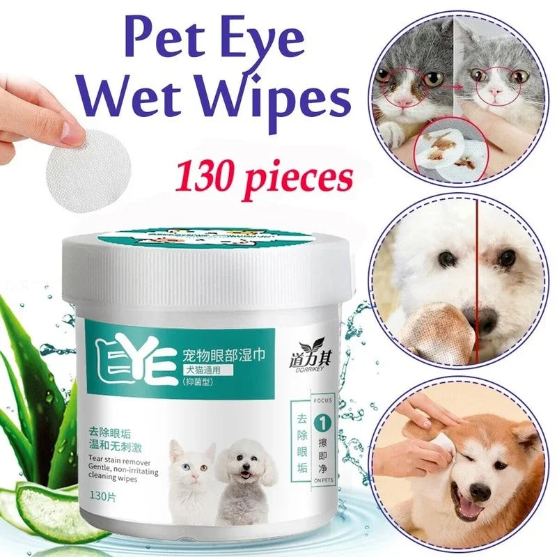 130 Pcs/set of Dog and Cat Cleaning Wipes Pet Eye Wipes Grooming Tear Stain Remover Gentle Non-foaming Wipes Towels - WTN Essentials 