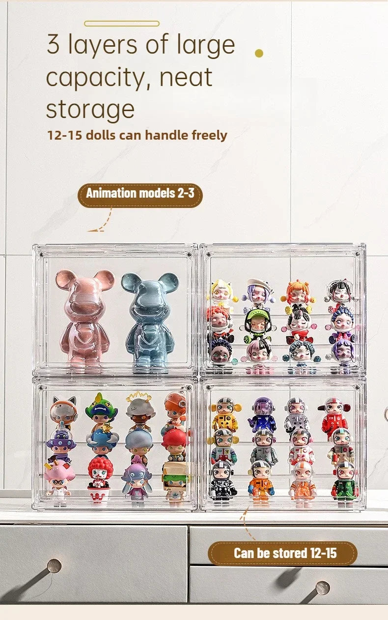 1/2/3/4PCS Acrylic Clear Display Storage Box for Fingures Foldable Display Case for Figurines Dolls Action Figure Organizer box