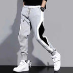 Autumn Men's Wide Loose Casual Pants Mens Patchwork Nine-point Sports  Elastic Rope Breathable Tie-foot Trousers