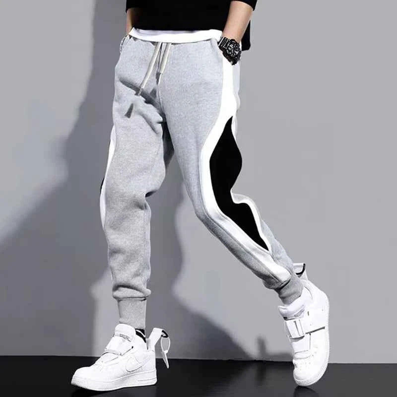 Autumn Men's Wide Loose Casual Pants Mens Patchwork Nine-point Sports  Elastic Rope Breathable Tie-foot Trousers