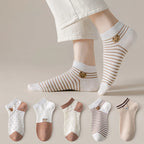 5 Pairs/Lot Socks Women's Short  Ankle Low Cut No-Show Foot Cute Bear Hearts Print  School Cotton  Breathable Set Casual Retro