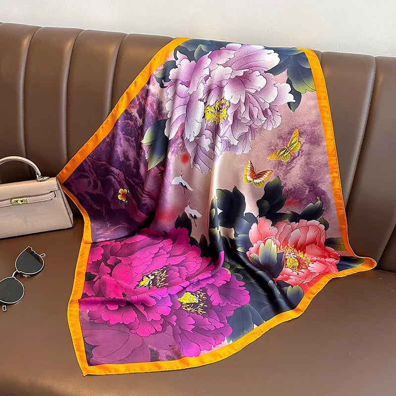 Luxury Silk Feeling Square Scarf Women 2025 Print Satin Neckerchief Spring Hair Band Foulard Bandana Echarpe Tie Shawl Wraps