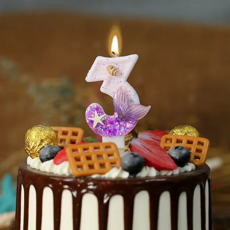 Mermaid Tail Birthday Candles with Starfish, Number Candles, Creative Cake Decorations for Birthday Party, DIY Party Decoration