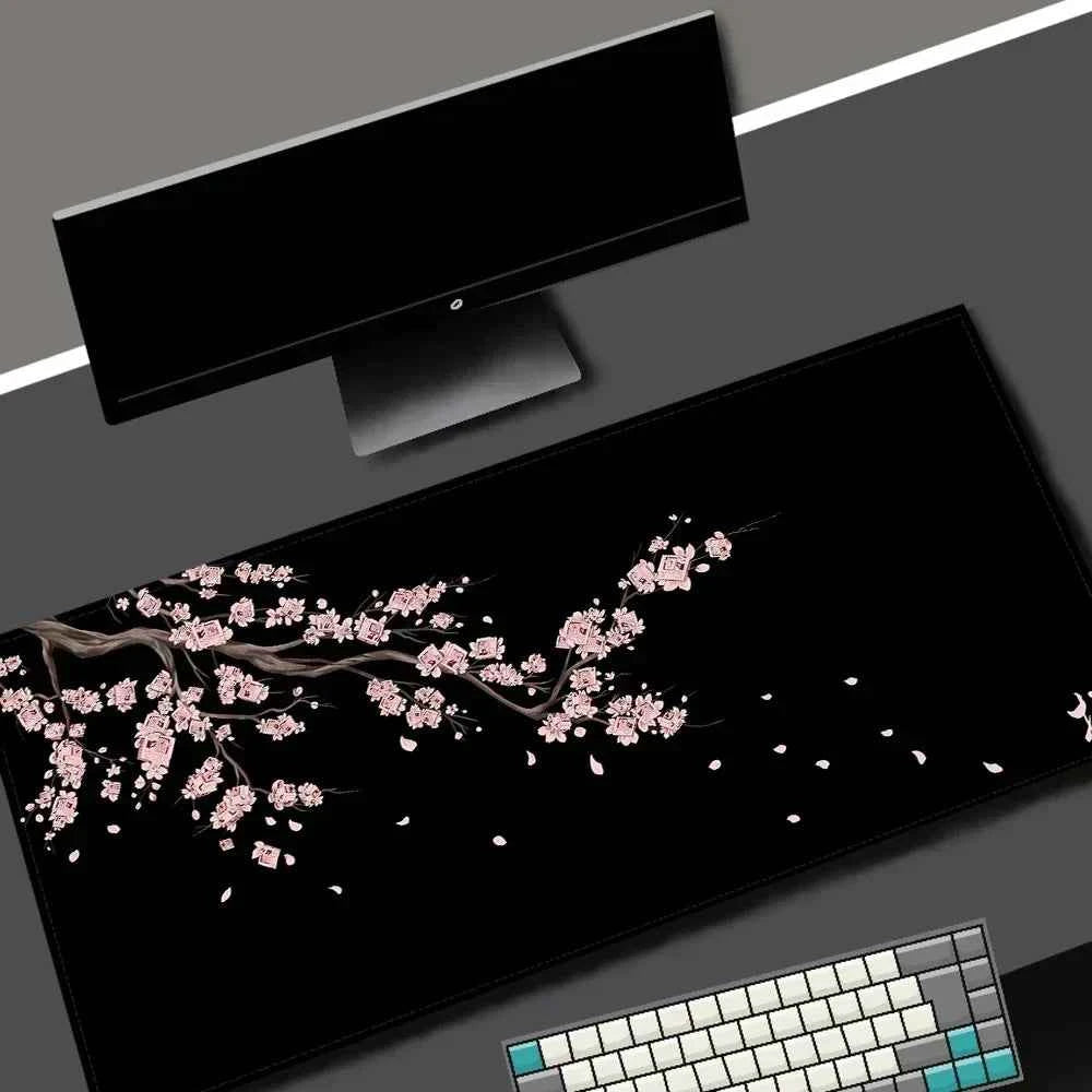 Black Sakura Gaming Mouse Pad Kawaii Purple Desk Mat Large Office Carpet Accessories Cherry Blossom Mousepad Gamer Computer Mats