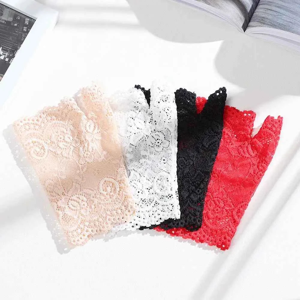 Women Short Lace Hollow-Out Fingerless Gloves Sun Protection Sleeves Mesh Thin Cycling Sexy Mittens Half Finger Handschoenen