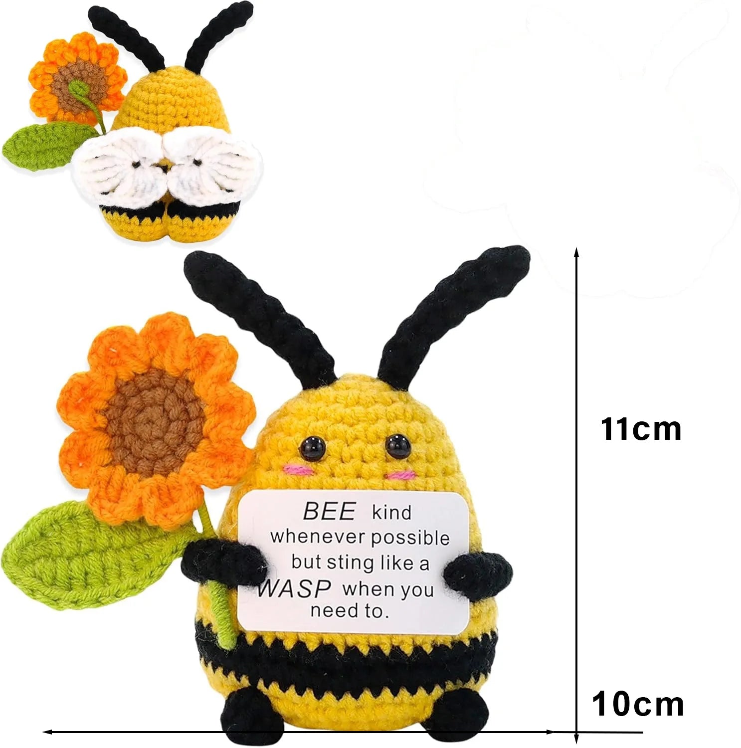 Positive Energy Duck Doll Hug Pocket Mini Handmade Plush Wool Knitting Dolls Funny Emotional Support Crochet Gift for Birthday
