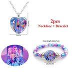 2pcs Kpop Rumi Mira Zoey Necklace Bracelet Set Heart Keychains Kpop Accessories Birthday Party Supplies Party Favors Gifts