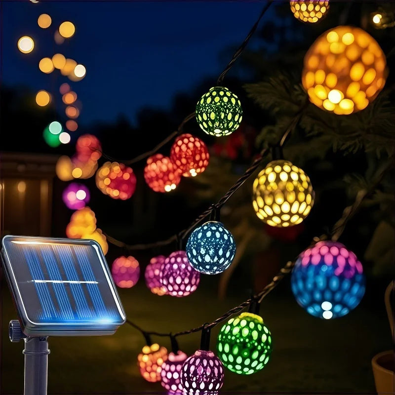 50/ 30/ 20 LED Moroccan Ball Solar String Lights Waterproof 8 Modes for Outdoor Garden Wedding Party Christmas Halloween Decor